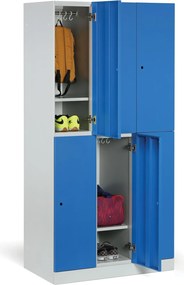 Šatníková skrinka S1 s úložnými boxmi, 6 boxov, 1850 x 900 x 500 mm, cylindrický zámok, modré dvere