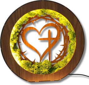 Moderná stolová lampa s machom a motívom srdca a kríža | ARAME: HDF - Orech 20 cm 4817-115604 LED0637