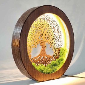 Strom života LED lampa z dreva a machu | ZIVENA: HDF - Orech 20 cm 4785-115180 LED0610