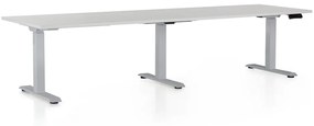 Výškovo nastaviteľný stôl OfficeTech Long, 260 x 80 cm, sivá podnož, svetlo sivá