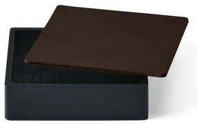 Čierny/hnedý drevený/z eko kože úložný box s vekom/dekoratívny 11x11x3,5 cm Square Nupo – LIND DNA