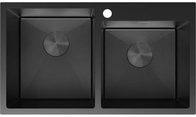 Mexen Xorin, 2-komorový nerezový drez 780 x 450 mm, čierna, vzor voština, 6441782000-70HC