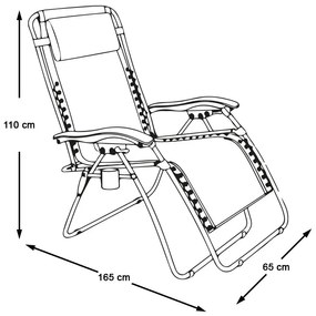 Záhradné ležadlo zero gravity s držiakom na pohár, 2 ks- hnedé