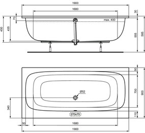 Ideal Standard i.life - Obdĺžniková vaňa DUO 1900x900 mm, s prepadom, biela T476501