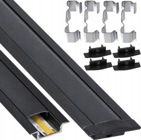 BERGE LED hliníkový profil zapustený 2m čierny - sada