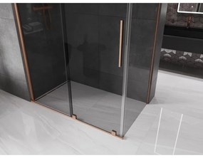 Mexen Velar, sprchový kút s posuvnými dverami 160 x 75 cm, 8mm šedé sklo, medená matná, 871-160-075-41-65