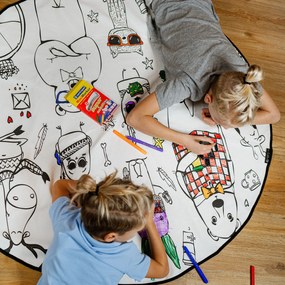 Butter Kings, TRHÁK: KOBEREC - OMAĽOVÁNKY - Happy Friends, 130x130 (priemer) kruh, biela, detská izba