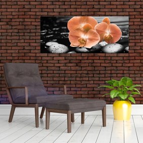 Obraz - Oranžové orchidey (120x50 cm)
