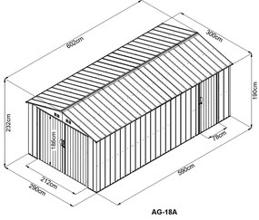 Plechová garáž BestBerg AG-18A / 18 m² / 602 x 300 x 232 cm / sivá