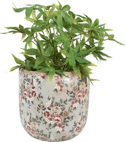 Šedý keramický dekoračný kvetináč s kvetmi Floria XL - Ø 19*18 cm