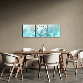 Obraz - Motýlik v modrom (s hodinami) (90x30 cm)