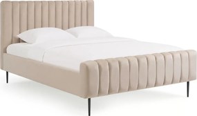 Čalúnená posteľ Livani 160x200 - béžový velvet Velluto 2 / čierne nohy