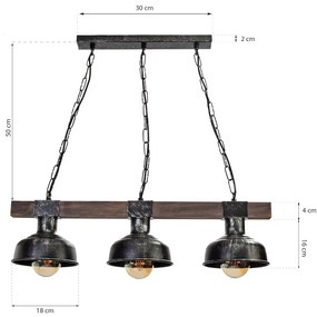 Závesné svietidlo Faro, 3x čierne kovové tienidlo, b/drevo