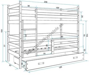 Poschodová posteľ ERIK 2 - 200x90cm - Biela - Ružová