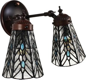 Nástenná Tiffany lampa 2 tienidlá modré kamienky - 30*23*23 cm E14/max 2*25W