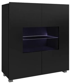Presklená komoda s LED modrým osvetlením CHEMUNG - čierna / lesklá čierna
