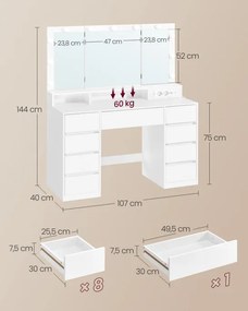 Toaletný stolík so zrkadlom a LED osvetlením RDT146WB01