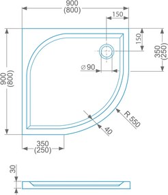 Roltechnik Outlet Štvrťkruhová sprchová vanička iCAST ROUND z liateho mramoru ROTH-Variant: rozmery: 80x80 cm - (iCAST_ROUND_80x80 - 8000219)