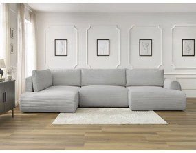 Svetlosivá menčestrová rozkladacia/s úložným priestorom rohová pohovka (ľavý roh/do tvaru "U") Lucien – Bobochic Paris