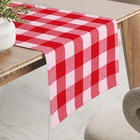 Biante Bavlnený behúň na stôl Olivia OL-016 Červeno-biela kocka veľká 35x140 cm