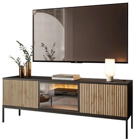TV STOLÍK ALESSIO NA NOŽIČKÁCH DUB WOTAN / ČIERNY LED