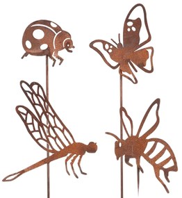 Zapichovacia záhradná dekorácia Bugs, sada 4ks, 38 cm, kov, hnedá