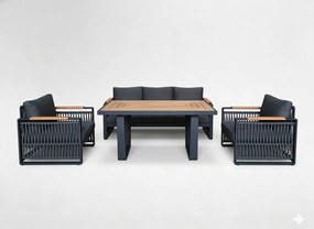 GARDEN LINE Záhradná sedacia súprava SKOPJE (pohovka + 2 kreslá + stôl) – sivá