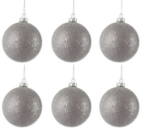 Sada šedých vianočných gulí s flitrami (6 ks) - 8 * 8 * 8 cm