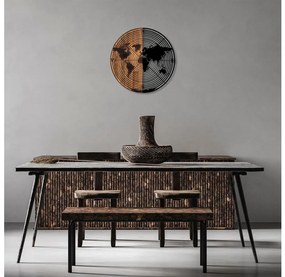 Nástenná dekorácia pr. 56 cm mapa drevo/kov