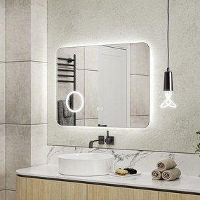 Erga Myra, LED zrkadlo 80x60 cm s kozmetickým zrkadlom 3x zväčšenie, 3146 lm, 3 farby svetla, zadné osvetlenie, ERG-V01-MYRA-8060-00