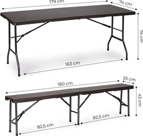 Cateringový stôl 180 cm + 2 lavice Ratanový banketový set