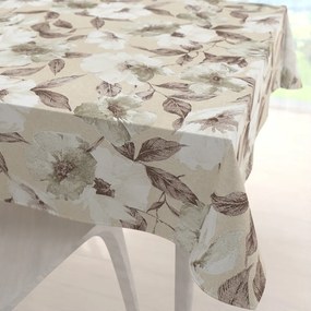Biante Dekoračný štvorcový obrus Porto PRT-011 Hnedo-biele kvety na béžovom 120x120 cm
