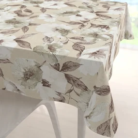 Biante Dekoračný štvorcový obrus Porto PRT-011 Hnedo-biele kvety na béžovom 80x80 cm