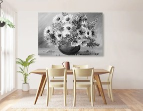 Obraz olejomaľba letných kvetov v čiernobielom prevedení Varianta: 120x80