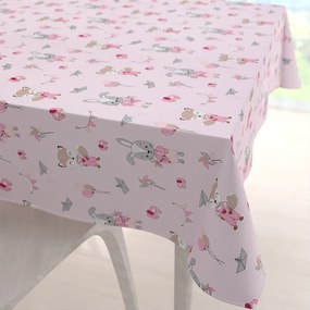 Biante Detský bavlnený štvorcový obrus Sandra SA-466 Zajačikovia a líšky s balónikmi na ružovom 60x60 cm