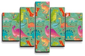 Sablio Obraz - 5-dílný Dinosaury v tráve - 125x90 cm