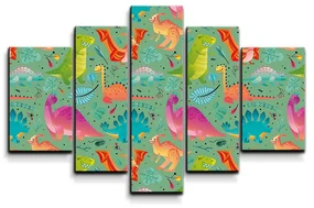 Sablio Obraz - 5-dílný Dinosaury v tráve - 125x90 cm
