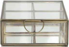 Sklenená šperkovnica s mosadzným antik lemom Alexandra antique - 14*14*5,5 cm