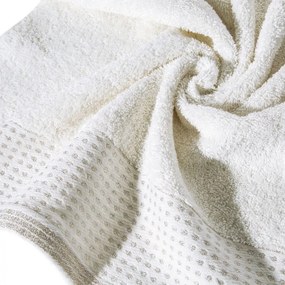 Osuška v bielej farbe s lemom zvýrazneným bodkami a lesklou lurexovou niťou Šírka: 70 cm | Dĺžka: 140 cm
