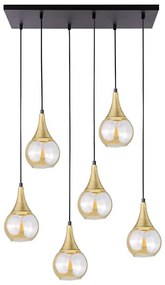 Luster na lanku LACRIMA HONEY 6xE27/60W/230V čierna/zlatá/dymová béžová
