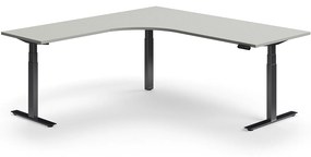 Výškovo nastaviteľný stôl QBUS, rohový, 2000x2000 mm, čierny rám, svetlošedá