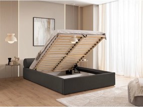 Tmavosivá čalúnená dvojlôžková posteľ s úložným priestorom s roštom 140x200 cm Cille – Ropez