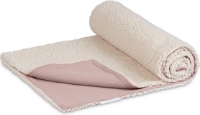 Obojstranný prehoz z mušelínu a umelej kožušiny púdrovo ružová 80x100 cm