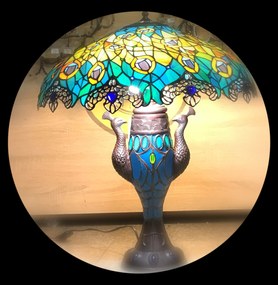 Stolná vitrážová lampa PÁV Ø56*68