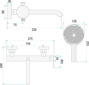 Rea Ontario Side, vaňová batéria s ručnou sprchovou súpravou, grafitová, REA-B6546