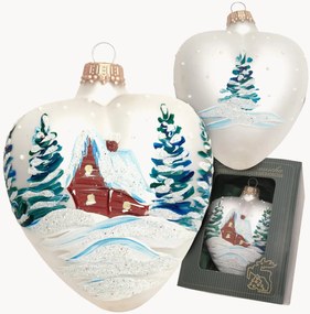 Ručne maľovaná vianočná ozdoba Heart with Snow-Covered House