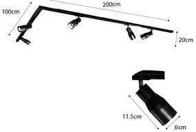 Moderný koľajnicový systém s 5 bodovými svetlami čierny 1-fázový - Iconic Kohua