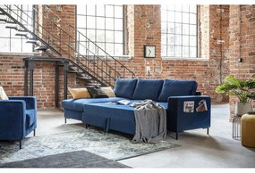 Námorníckymodrá zamatová rozkladacia rohová pohovka Miuform Lofty Lilly, ľavý roh