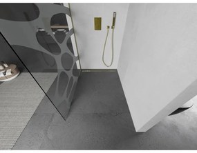 Mexen Kioto L, sprchová zástena Walk-In 90 x 200 cm, 8mm číre sklo biely vzor, zlatý matný profil, 800-090-103-55-97