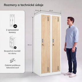 Dvojkomorová zamestnanecká skrinka biela, dub sonoma, 600x1800x500 mm: KACPER II Eco Design